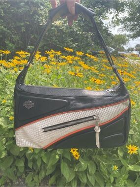Harley-Davidson Black, White & Orange Leather Shoulder Bag